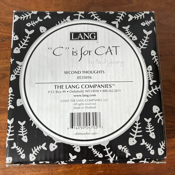 Lang "C is for Cat" Second Thoughts Cat Food Bowl 2005 Unused Ceramic Humor - Picture 12 of 14